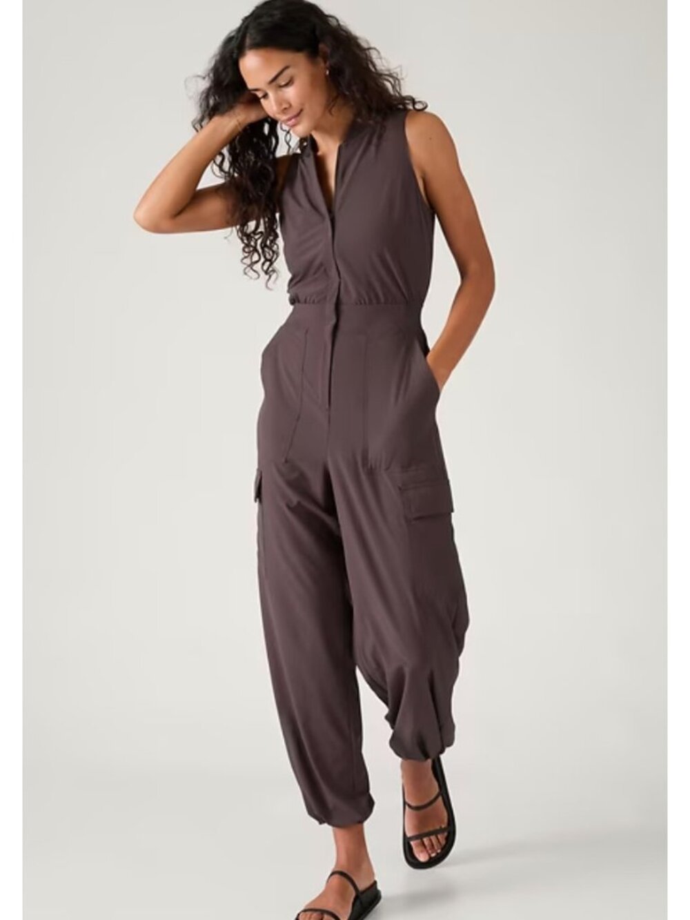 New Athleta 4 Brooklyn Utility Jumpsuit Shale Size 4